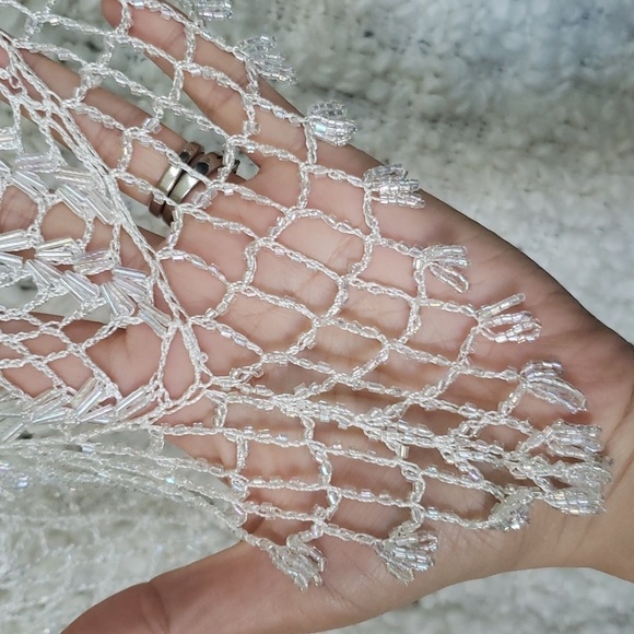 Beautiful vintage handmade white beaded knit poncho art deco whimsical wrap - Picture 3 of 6